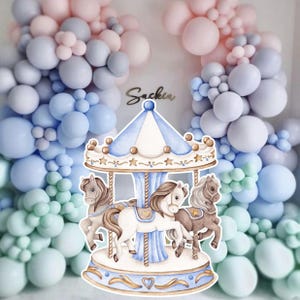 CARRUSEL GRANDE DECORACIÓN Recortable Princesa Fiesta de Cumpleaños Mágica Floral Princesa Descarga Instantánea imprimible PRIN11