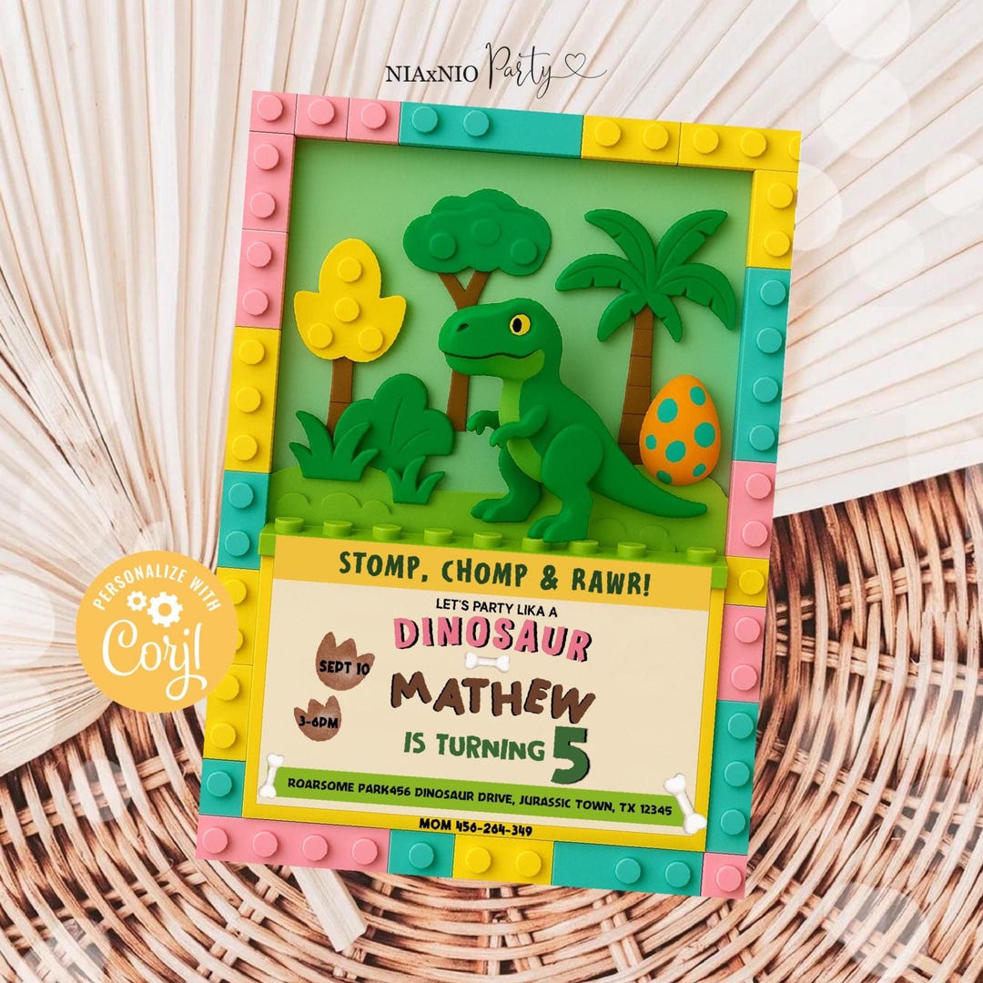 EDITABLE Editable Dinosaur Birthday Party Invitation Template, Dinosaur ...