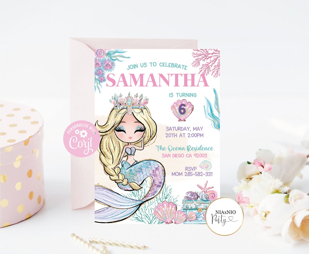 Mermaid Birthday Invitation Template Modern Mermaid Editable Mermaid Mermaid Birthday Invitation Template Modern Mermaid Editable Mermaid