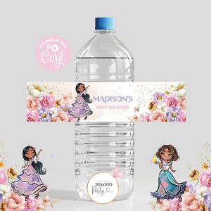 Editable water labels LA FAMILIA Isabela Madrigal water labels/ birthday Party Personalized Label/Encanto Party Favors Labels FAM1