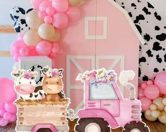 BIG DECOR FARM Tractor Girl Cutout Decor Barnyard Ranch Animals Party decorations, Baby Shower, Birthday Party, digital download FARM11