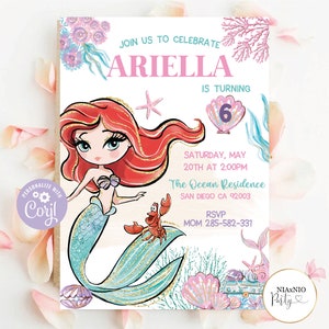 Mermaid Birthday Invitation Template, Modern Mermaid, Editable Mermaid Watercolor Invitation, Girl Birthday,INSTANT DOWNLOAD MER11