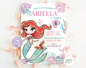 Watercolor Mermaid Birthday Invitation: Editable Template (Digital Download)