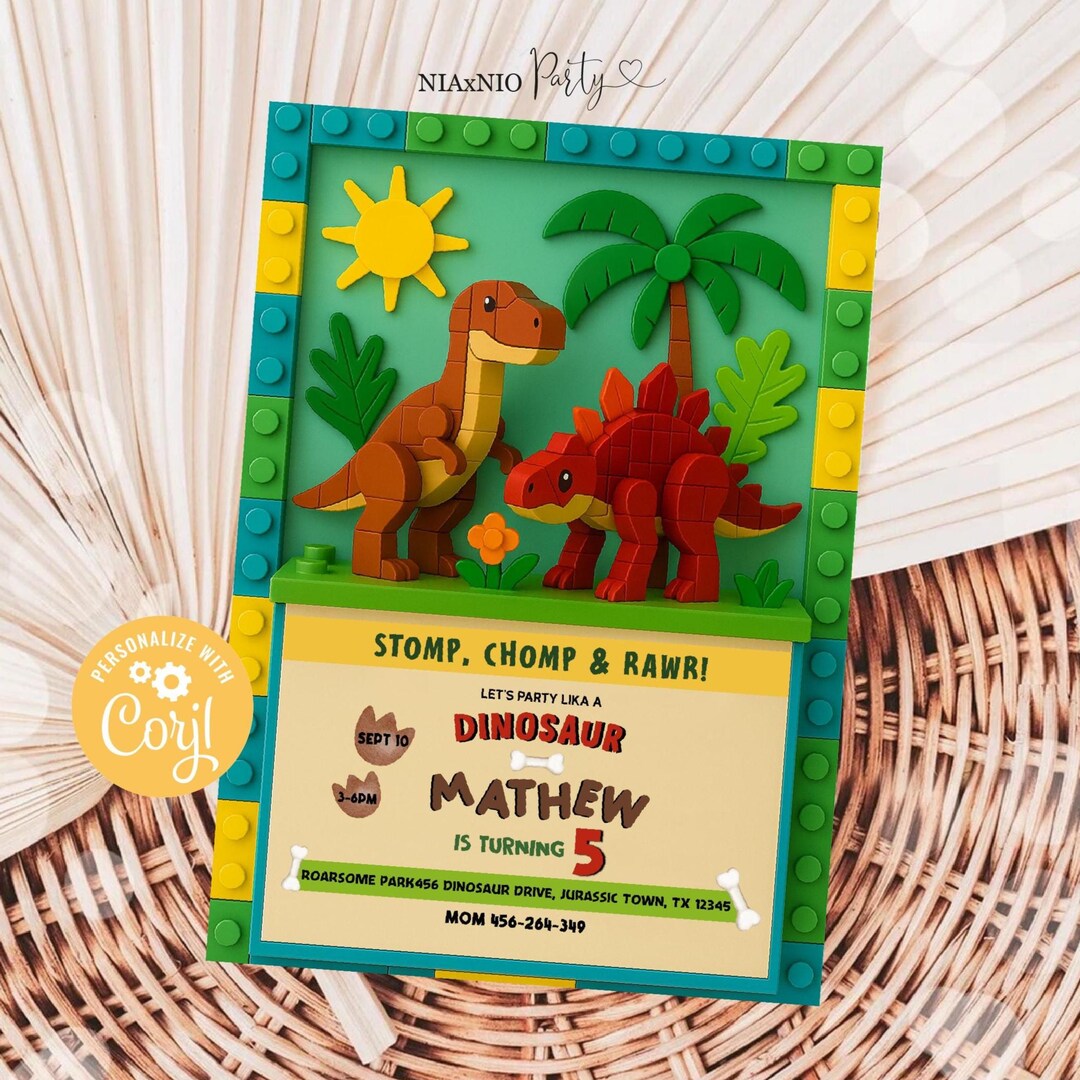 EDITABLE Editable Dinosaur Birthday Party Invitation Template, Dinosaur ...