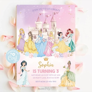 BEWERKBARE sjabloon prinses verjaardagsuitnodiging prinses verjaardagsuitnodiging prinses digitale uitnodiging verjaardagsuitnodiging digitaal PRINC1