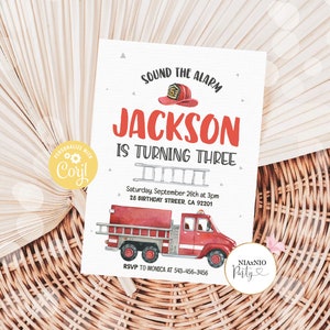 EDITABLE Fire Truck Invitation, FireTruck Invitation, Fire Engine Invitations, Fire Truck Party, Birthday, Personalized, Birthday STRA11