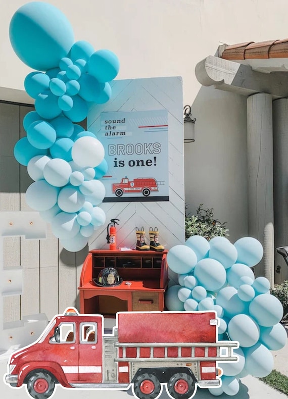 Kit Déco Anniversaire Pompier 32 Pièces – Ballons Camion, Bannière, Numéros – Fête Garçon 2 Ans – Complet Et Facile