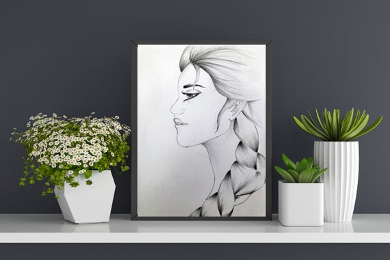 Art - Pencil drawing - Illustration - portrait - model -Flowers - Gift -  wall decor Canvas Print