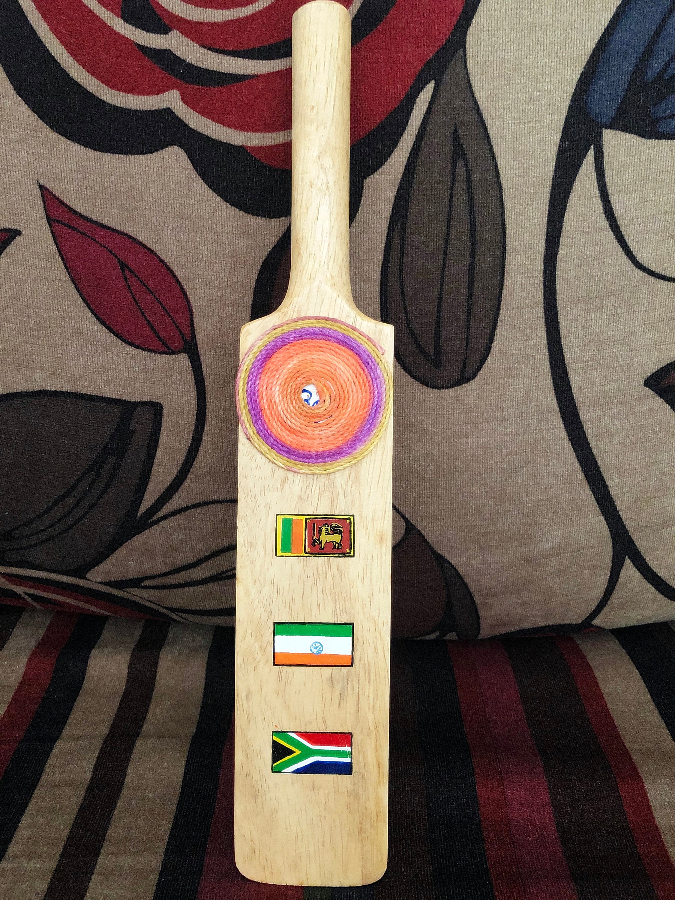 Handmade Wooden Cricket Bat Small Size, Sri Lankan, Indian, South Africa Painted Flags, Home