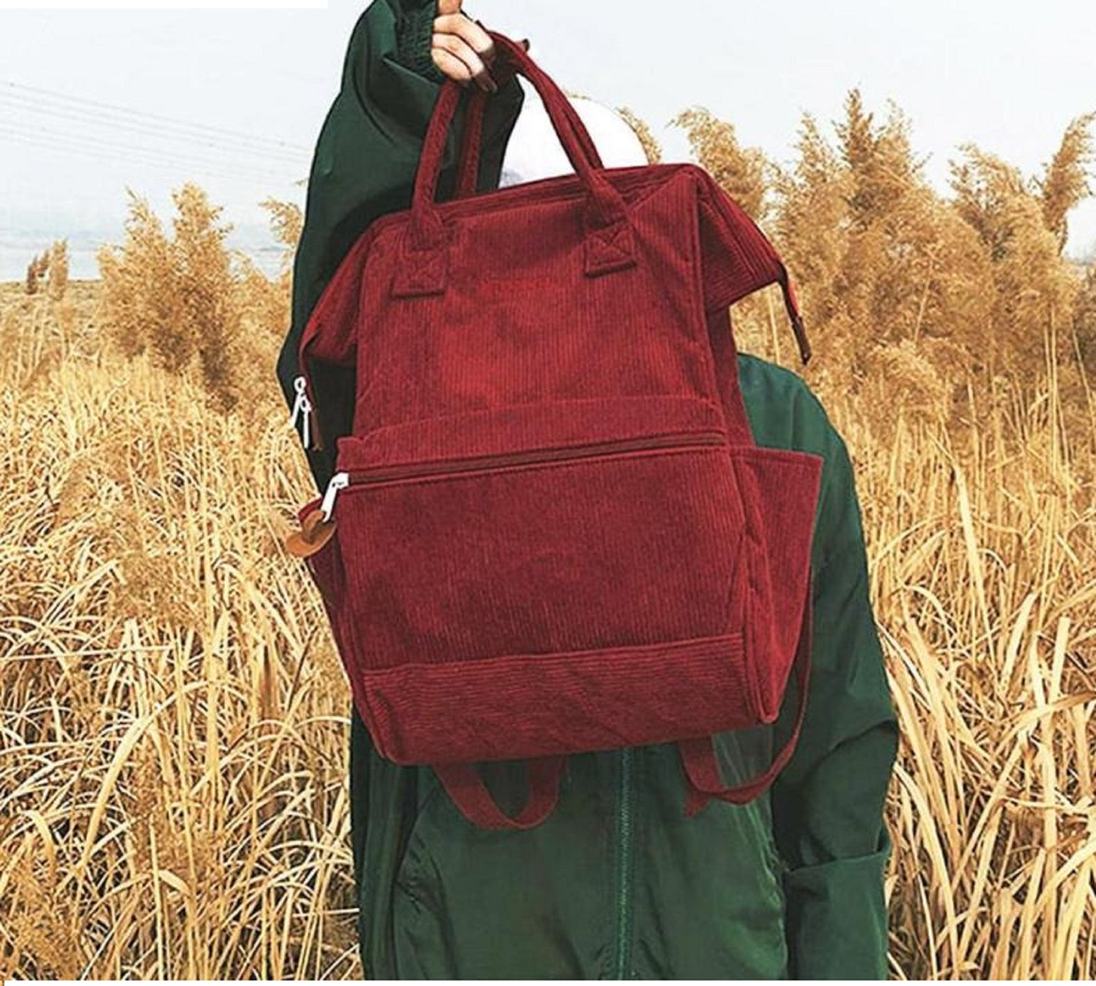 New Trend Female Backpack Fashion Corduroy Women Backpack Etsy