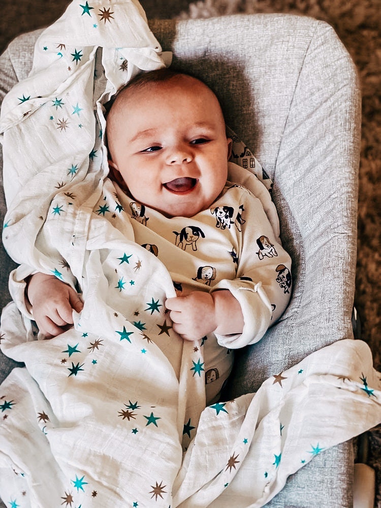 Large 120x120 Muslin Blanket, Unisex Baby Muslin Swaddle, Breastfeeding Cover, Baby Shower Gift