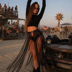 Cinturón largo con flecos de 110 cm, cinturón de cuero vegano para festivales, atuendo para Burning Man, ropa para raves. imagen 2