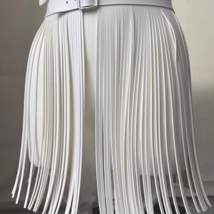 White Vegan Leather Fringe Skirt Belt - Chic Waist Accessory