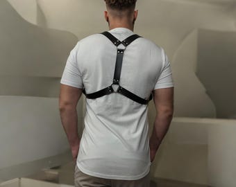 Leather Y back chest men  harness, shoulder straps harness, brutal chest harness, true leather chest harness belt
