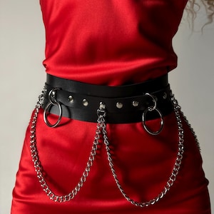 Corset vegan leather belt with chain women harness Streetwear, Waist Harness, Chain Harness, Buckle Belt, Goth Belt, Waistband