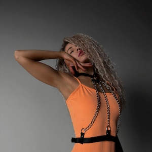 Leather Harness with Three Chains – Bold & Elegant Statement Piece