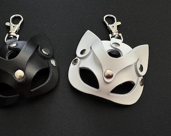 Leather key chain cat Leather Key Chain, Leather Mini Mask, Cat Mask, Mickey Mask, Leather Key chain