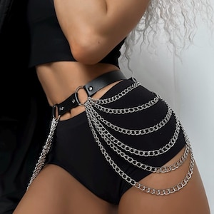 Corset belt with chain women harness Streetwear, Waist Harness, Chain Harness, Buckle Belt, Goth Belt, Waistband