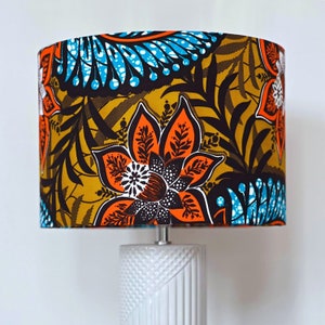 African print Lampshade, Floral, Orange and Blue