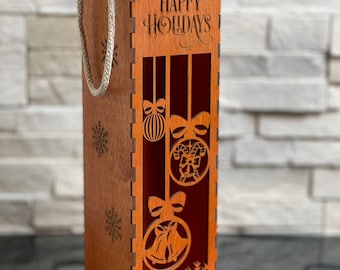 Buone vacanze Wine Box - *3mm Box -Wine Box File digitale... SVG-Dxf-Ai Download immediato -Laser Cut File - Xmas Wine Box