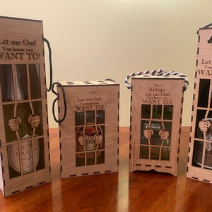 Najlepsza kolekcja pudełek Jailed Box! 4 pudełka = pudełko na szampana + pudełko na wino + pudełko na tequilę + pudełko na whisky *Plik cyfrowy 3 mm... Pobierz SVG-Dxf-Ai -.