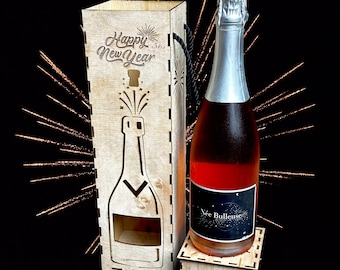 Champagne Gift Box SVG | Happy New Year Bottle Box | Digital Download | Laser Cut Files | Glowforge & LightBurn Compatible | SVG DXF Ai