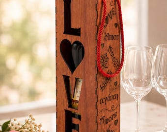 Love Wine Box- *3mm- Valentine's Wine Box Digital File... SVG-Dxf-Ai Immediate Download -Laser Cut File