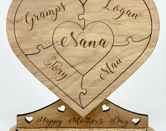 Mother's Day Heart Puzzle Collection *Up to 10 Pieces+Mom center Heart -SVG-Dxf-Ai Immediate Download  Laser Cut Digital Download