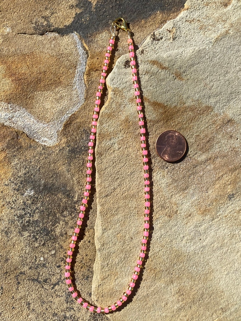 Pink /& Gold Seed Bead Choker