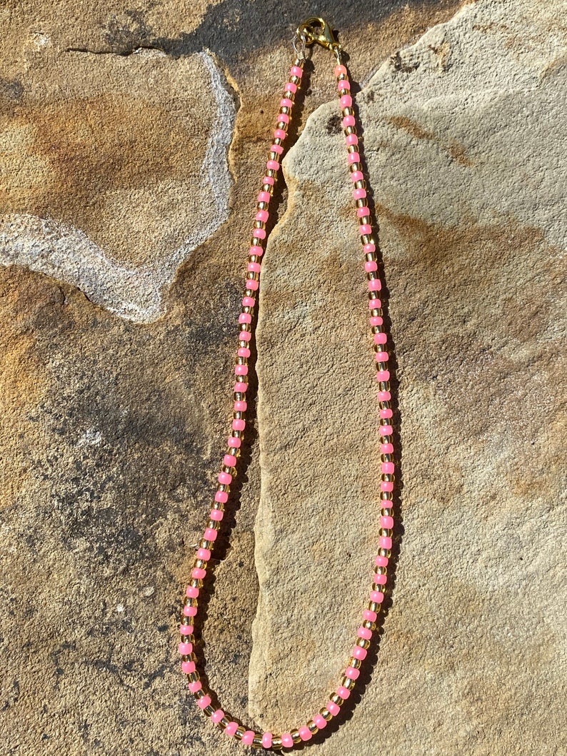 Pink /& Gold Seed Bead Choker