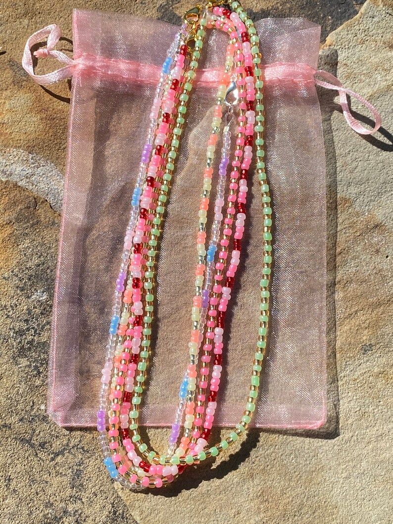 Pink /& Gold Seed Bead Choker