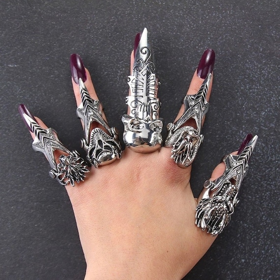 Gothic Punk Ring Rock Scroll Joint Armor Knuckle Metal Full Finger