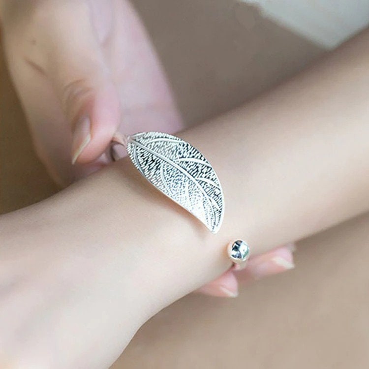 New Trend Feather Leaf Metal Bead Smooth Cuff Bangle Bracelets For Women  Silver Color Jewelry Wholesale Noeud Armband Pulseiras - AliExpress
