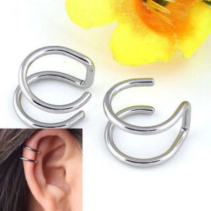 2pcs Non Piercing Stainless Steel Double Hoop Ear Cuff Clip - Etsy