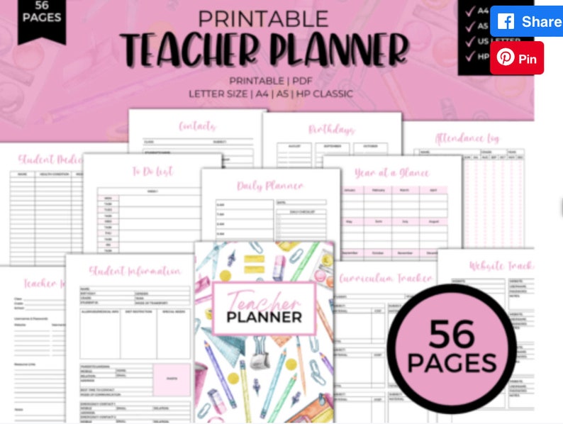Printable Undated Teacher Planner PDF Etsy