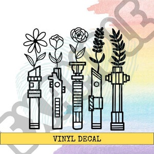 VINYL: Lightsaber Floral Vinyl Decal - Auto Decal - STAR WARS Inspired - laptop planner journal kindle bottle
