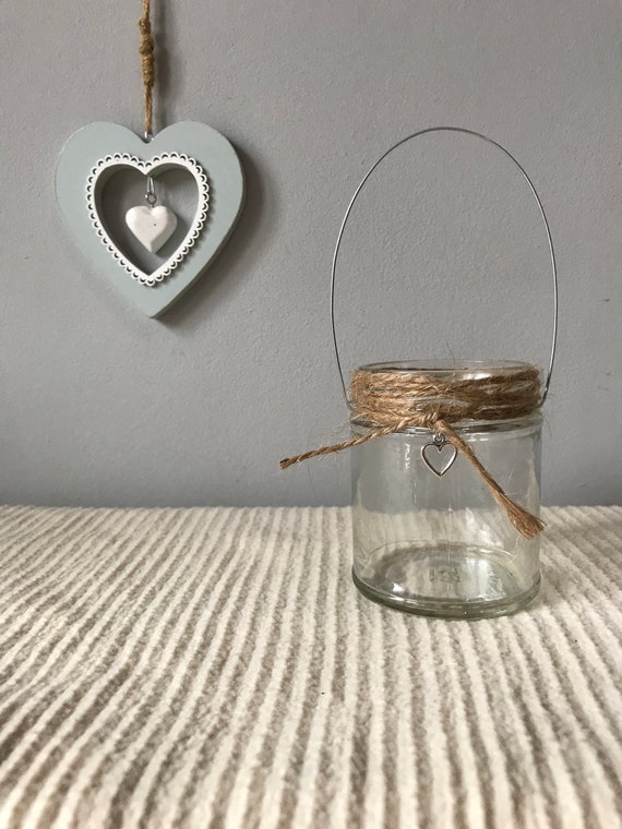 Hanging glass jar small lanterns candle holder rustic twine charm wedding  gift