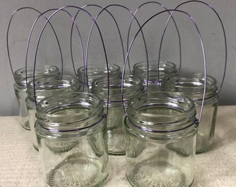 Lilac Copper Wire Hanging glass jar tea light Holder lanterns rustic wedding party decor outdoor indoor lighting shabby chic vase rustic