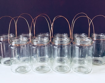 Copper Wire Hanging glass 1lb jar tea light Holder lanterns rustic wedding party decor outdoor indoor lighting shabby chic