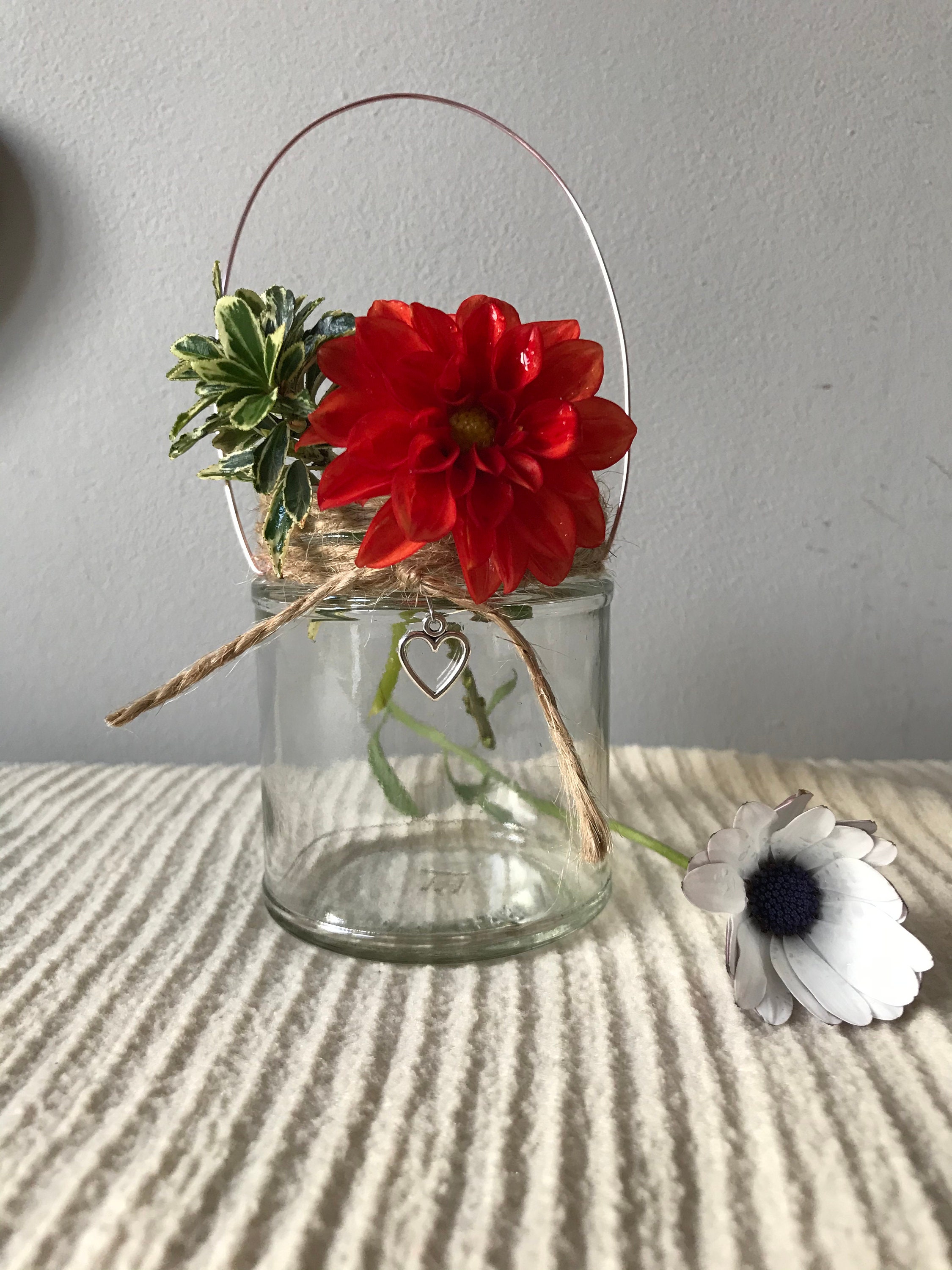 Hanging Glass Jar Twine and Heart Tea Light Holder Lanterns Etsy UK