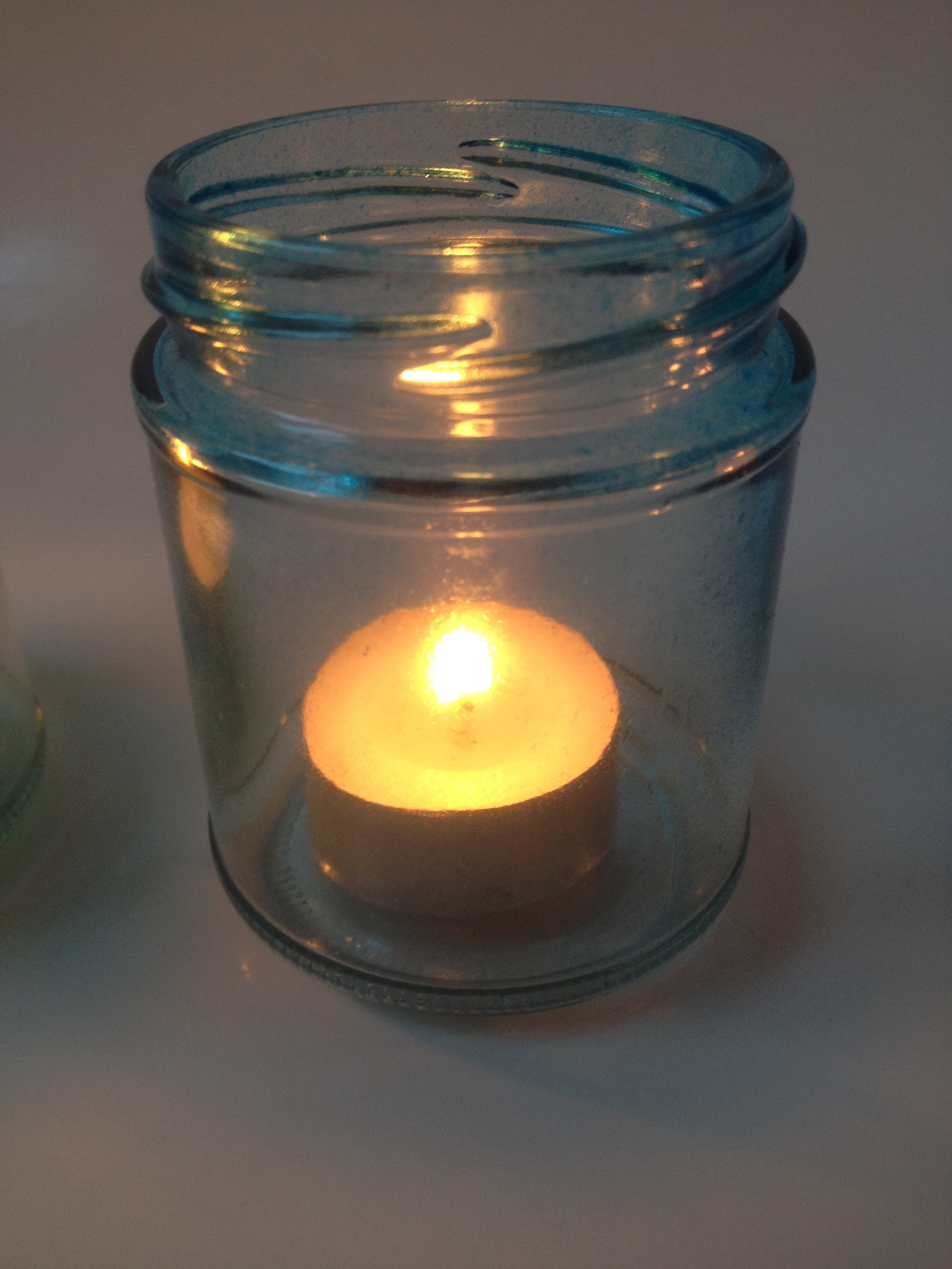 Hint of Blue Hanging Glass Jar Tea Light Holder Lanterns Etsy UK