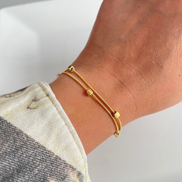 Bracelet chaîne minimaliste en or 18 carats, bracelets fins en or, bracelets superposés,