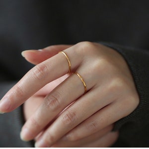 Thin  Dainty Gold Stone Ring,Gold Thin Plan Stacking Ring, 18K gold Band Rings,Gold Stacking Ring,Promise Ring,Dainty Minimalist Ring