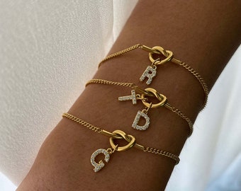 Bracelets chaînes nouées en plaqué or 18 carats, bracelets à maillons en or, bracelets à breloques, bracelets lettres en or, bracelets personnalisés, cadeaux pour elle