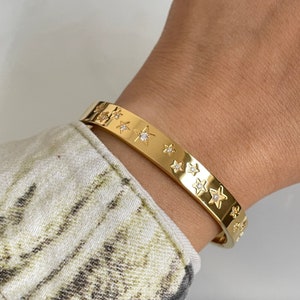 18K Gold Celestial Cuff Bracelet,Gold Plated Bangle ,Zirconia Crystals Bangle,Sun Stars Bracelet ,Classic Stacking Bangles,Gift for her