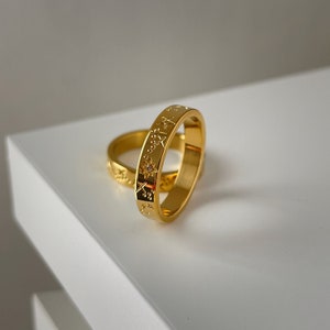 18k Gold Band Ring, CZ North Star Ring, Starburst Ring, Gold Star Band ,Polaris Ring, Statement Ring, Stacking Ring, Gift For Her