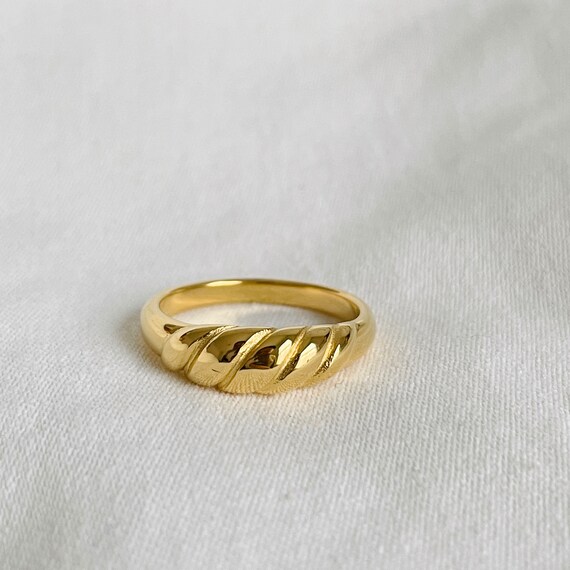 Thick Twist Gold Ring UK Dome Croissant Gold Ring chunky Ring