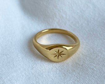 Starburst Signet Ring, Signet Rings ,Gold Signet Ring,North Star Ring, non-fading ring, Polaris Ring,Minimalist Gold Ring,  Gift For Her