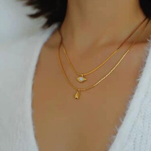 Gold  Opal Layering Necklace ,18k Gold Plated Necklace, Chain Necklace , Gold Drop ,Xmas gift for here Pendant Necklace,Gift for her