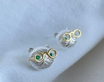 Cat earrings, large cat earrings, cat cartoon earrings, sterling silver earrings, animal sterling silver earrings,Gift for her